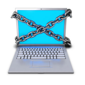 Chained laptop from the front